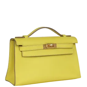 Hermes Kelly Pochette Lime Swift Gold Hardware