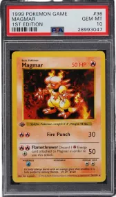 1999 Pokemon Base Set Shadowless 1st Edition Magmar #36 PSA 10 GEM MINT