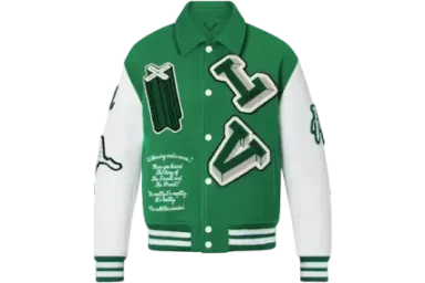 Louis Vuitton Varsity Leather Jacket Green EU 48