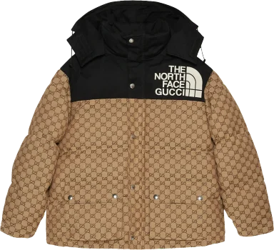 Gucci x The North Face Womens GG Padded Jacket Black Ebony Beige (US M)