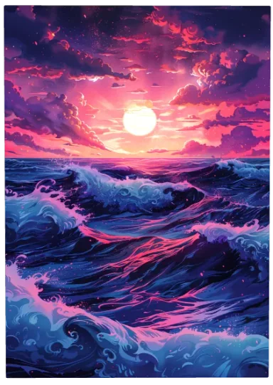 Retro Beach Waves Gloss M Displate