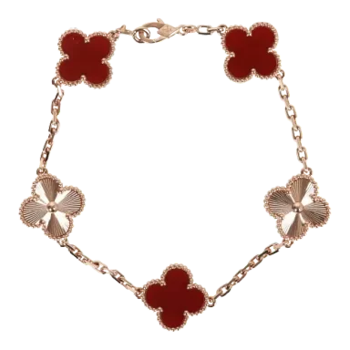 Van Cleef & Arpels Vintage Alhambra 5 Motif Bracelet 18k Rose Gold & Carnelian