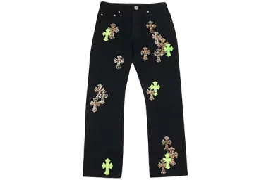 Chrome Hearts Green & Leopard Cross Patch Jeans US 32
