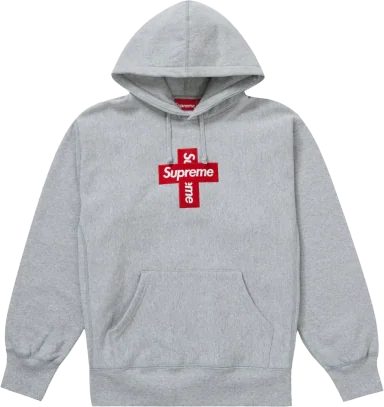Supreme Cross Box Logo Hooded Sweatshirt Heather Grey (US XL)