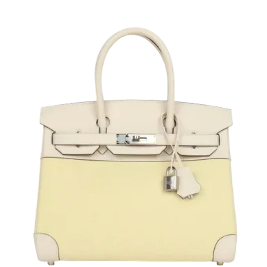 Hermès Birkin 30 Nata Swift and Jaune Poussin Toile Palladium Hardware