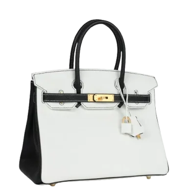Hermès Special Order (HSS) Birkin 30 White and Black Clemence Brushed Gold Hardware
