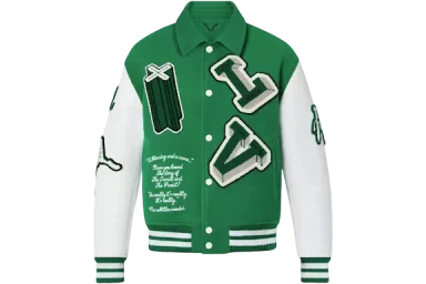 Louis Vuitton Varsity Leather Jacket Green EU 48