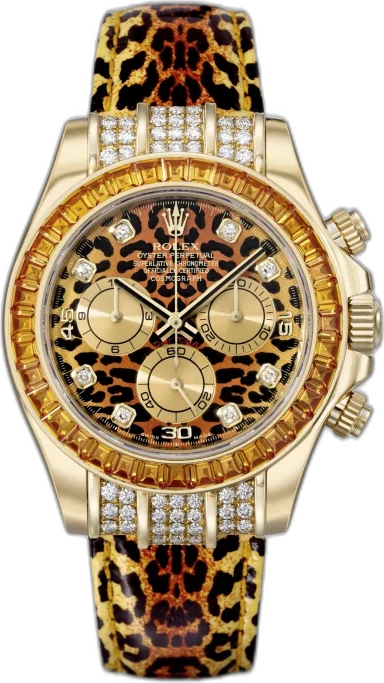 Rolex Daytona 116598 Saco Leopard Factory Sapphire Diamond 18k Yellow Watch 40mm