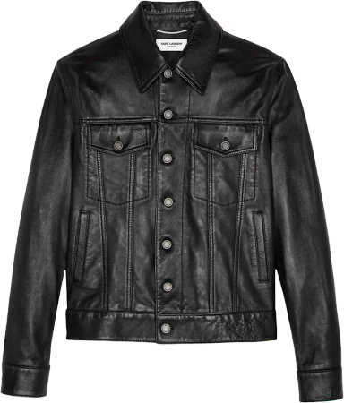 Saint Laurent Denim-Style Lambskin Leather Jacket Black (EU 48)