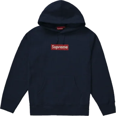 Supreme Swarovski Box Logo Hooded Sweatshirt Navy (US XL)