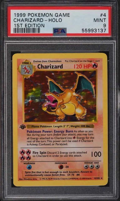 1999 Pokemon Base Set Shadowless 1st Edition Holo Charizard #4 PSA 9 MINT
