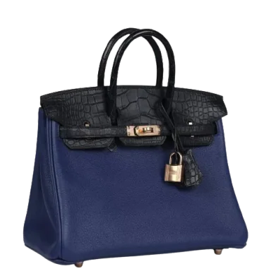 Hermès Birkin 25 Bleu Saphir Taurillion Novillo and Bleu Marine Matte Alligator Touch Rose Gold Hardware