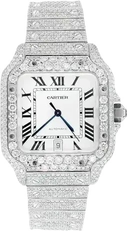 CARTIER SANTOS DE CARTIER STEEL 40MM (4072) - 20.50CTW FULLY ICED OUT